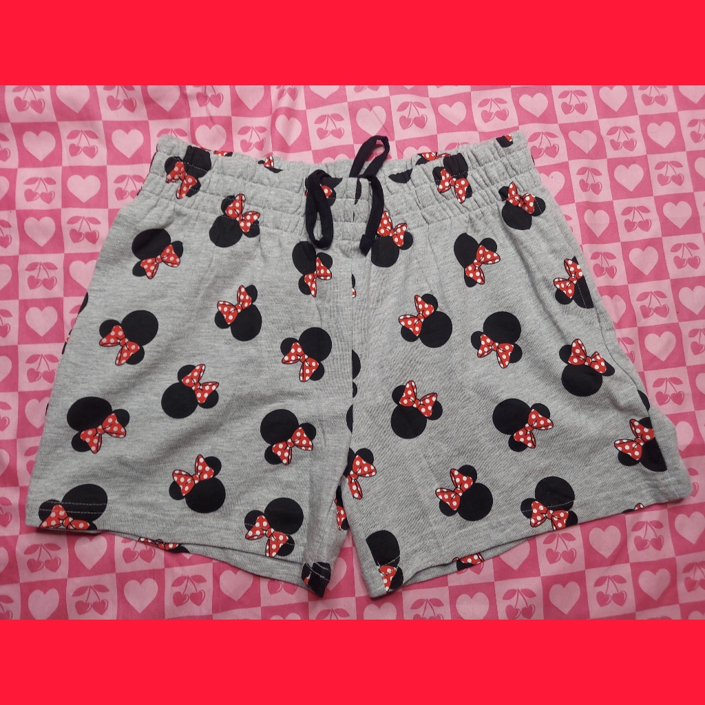 Disney Minnie Mouse W/ Bow Drawstring Gray Shorts W/ Pockets